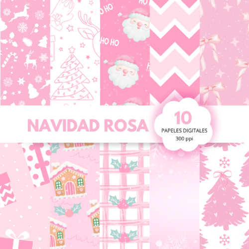 PAPELES DIGITALES Y FRASE NAVIDAD ROSA