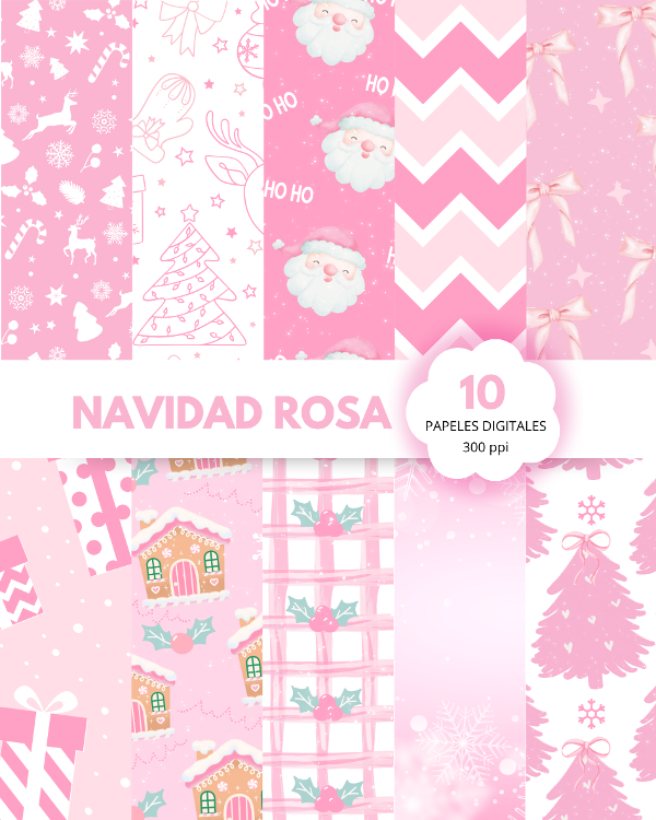 PAPELES DIGITALES Y FRASE NAVIDAD ROSA