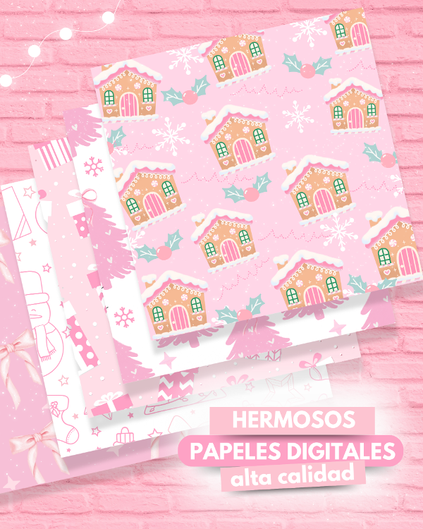 PAPELES DIGITALES Y FRASE NAVIDAD ROSA - Imagen 3