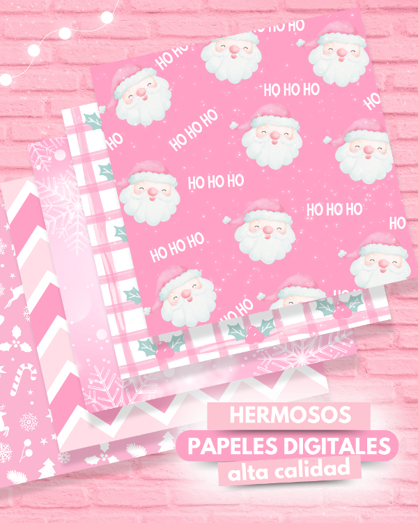 PAPELES DIGITALES Y FRASE NAVIDAD ROSA - Imagen 5
